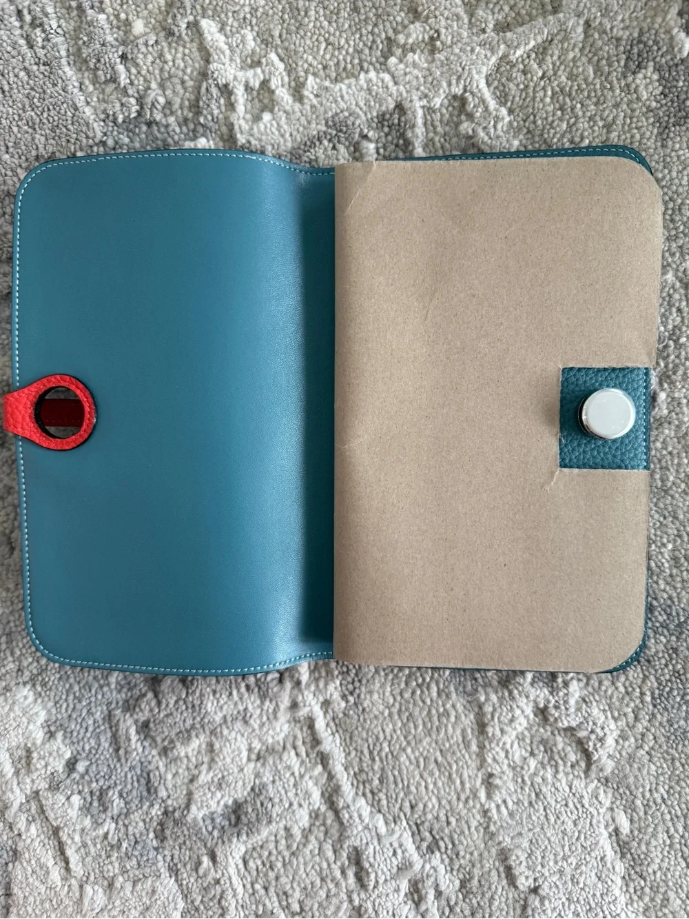 Luxury Togo Leather Teal and Red Double Wallet
